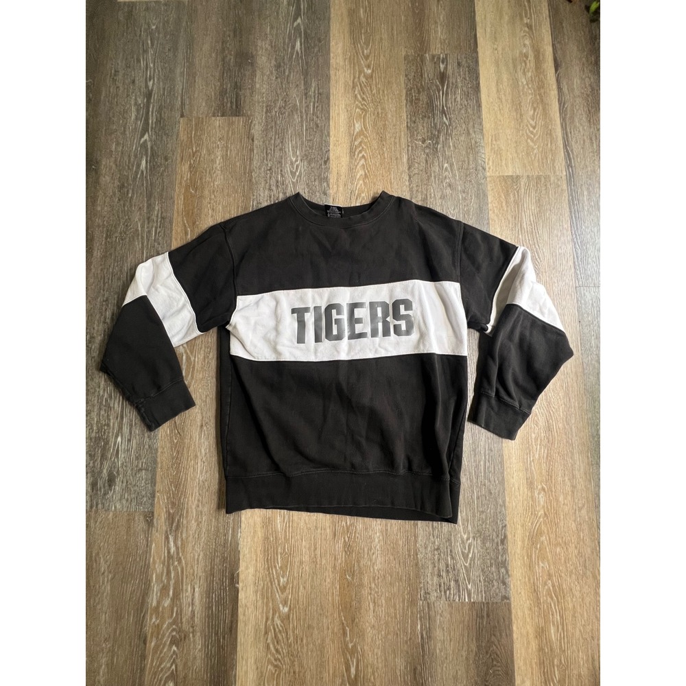 Fan Cloth Tigers Sweatshirt Mens Large Black White‎ Good Colorblock Crewneck